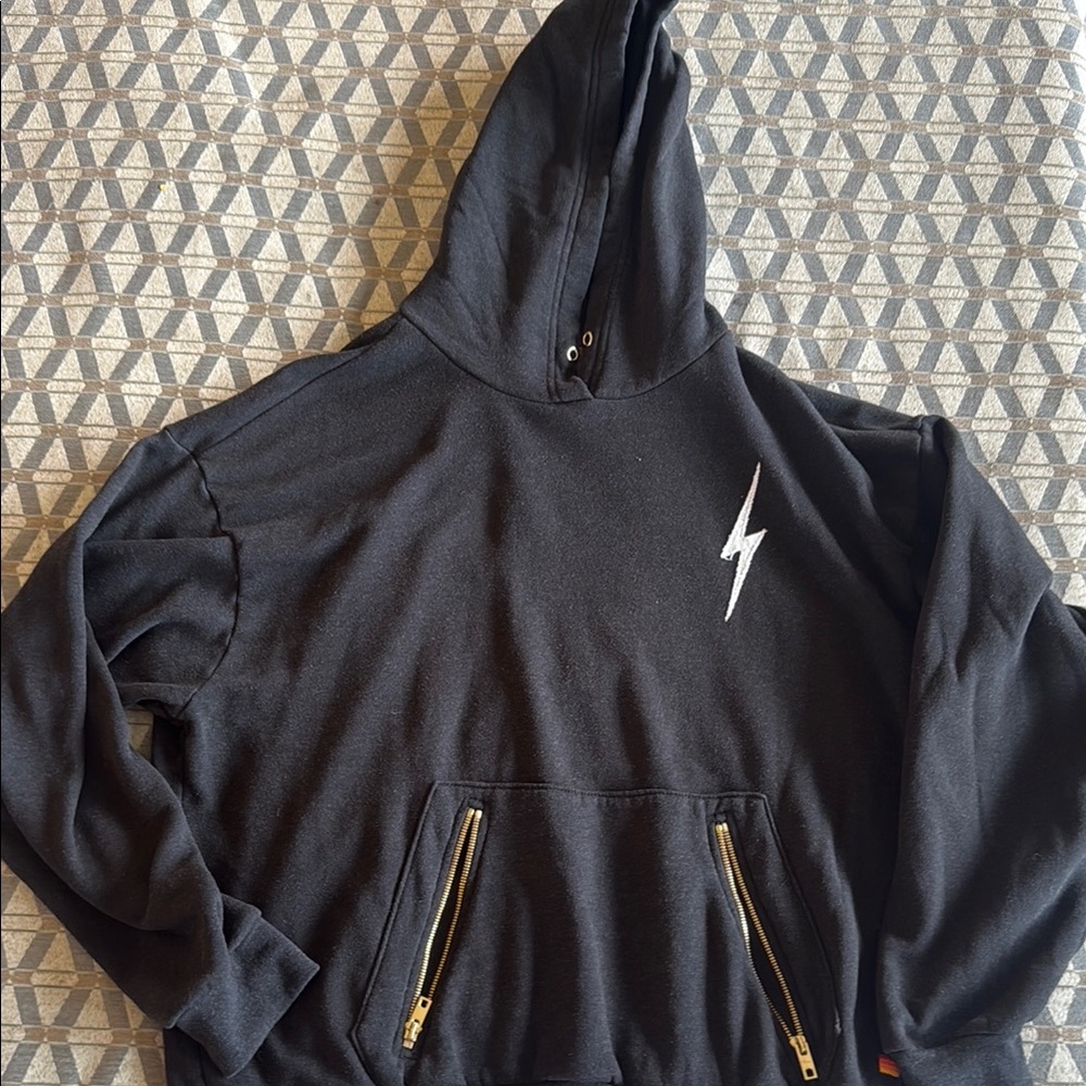 Aviator Nation Black Hoodie with Lightning Bolt Design